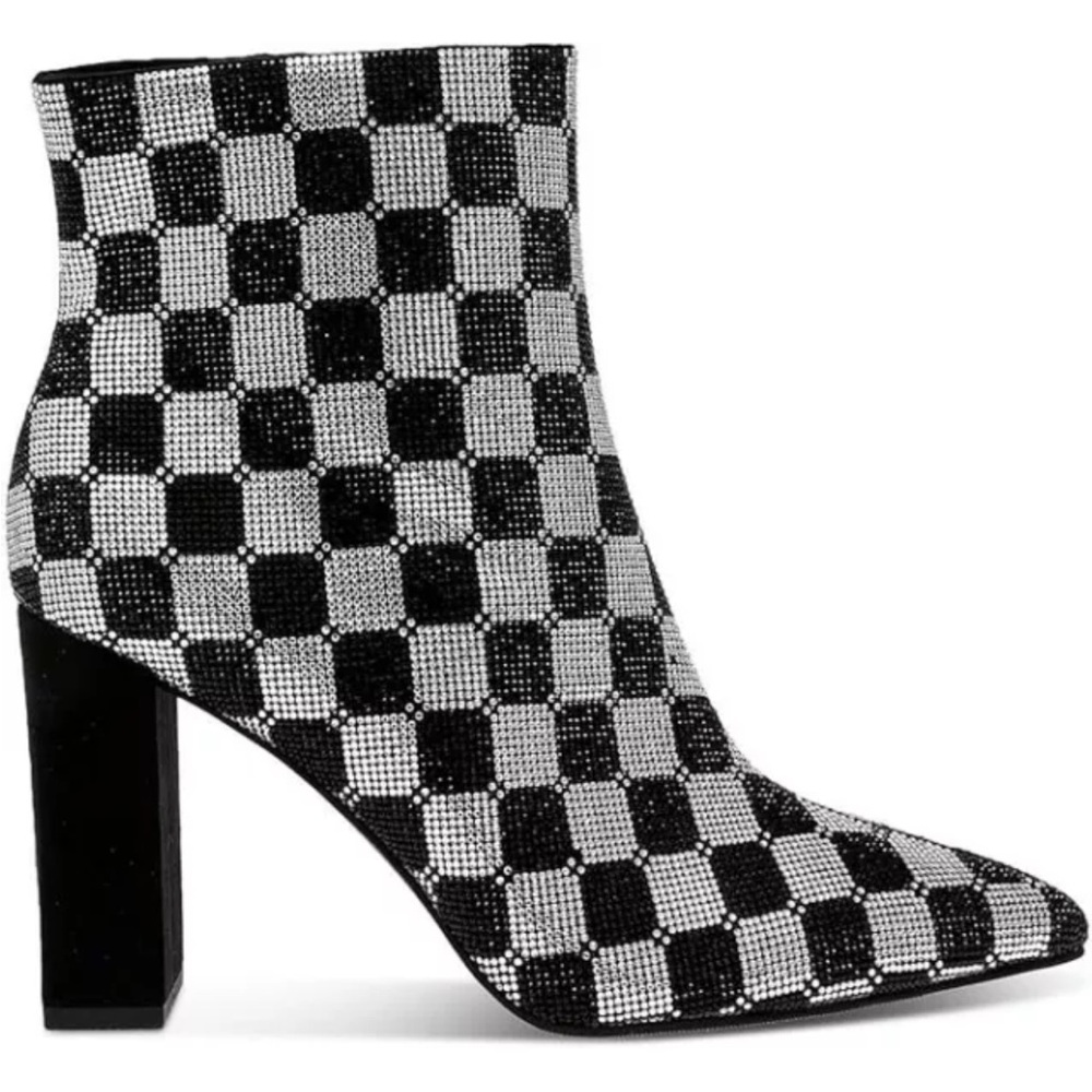 🆕 Wild Pair Ingridd Black & Silver Checkered Pointed Toe Dressy Booties Size 9M - Picture 6 of 13